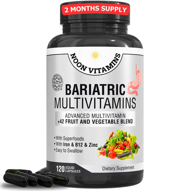 Bariatric Multivitamin with Iron for Women & Men - All-in-One 42 Superfood Blend for Energy & Immune Support - Post-Surgery Recovery, Easy-to-Swallow, Halal, Made in USA (120 Liquid Capsules) 120 Capsules