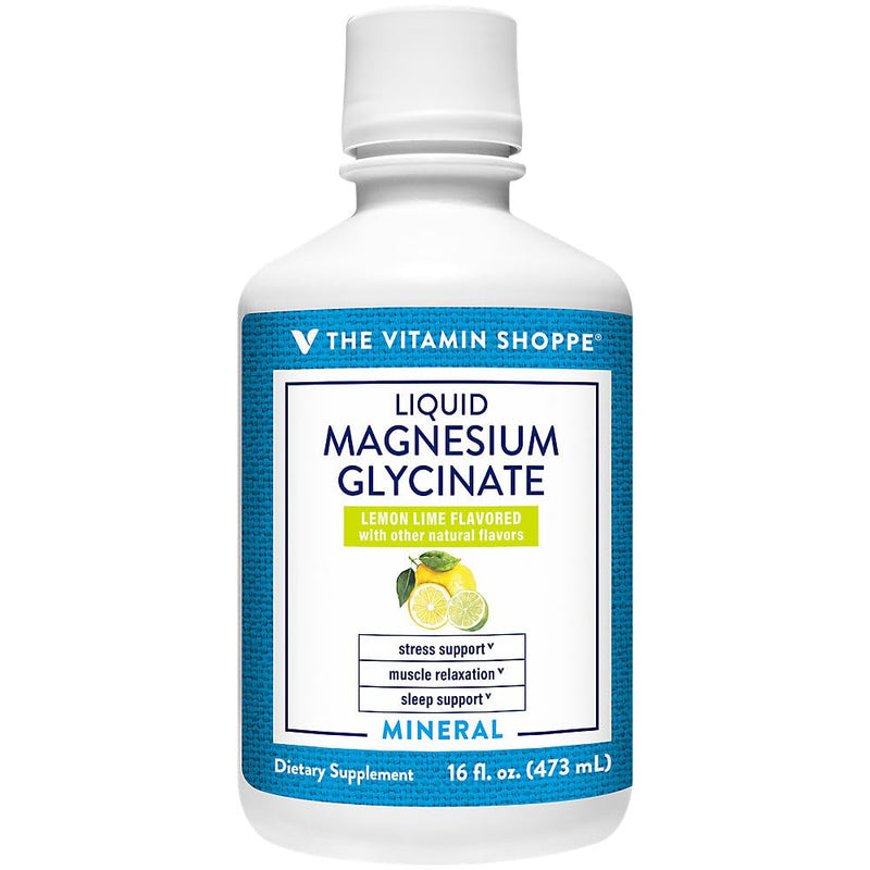 The Vitamin Shoppe Brand Liquid Magnesium Glycinate, Lemon Lime, 16 Fl Oz | 120 MG Magnesium per Serving With Trace Minerals for Stress Support, Muscle Relaxation & Sleep Support, Gluten Free 60 Servings (Pack of 1)
