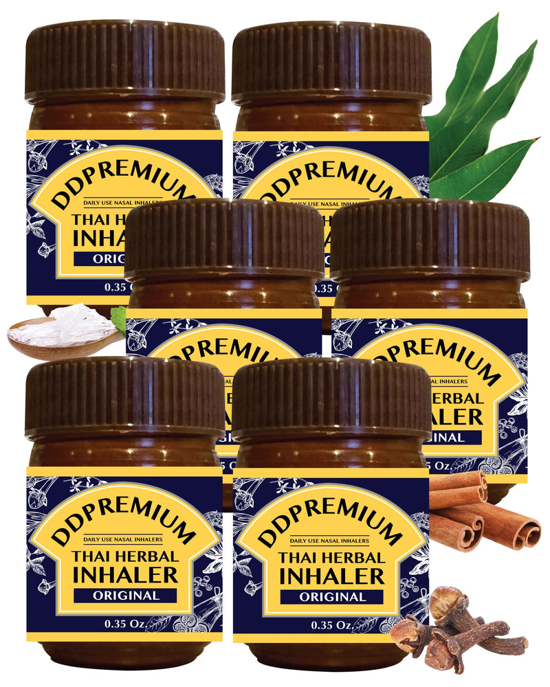 Herbal Inhaler with Menthol & Essential Oil - Natural Thai Inhaler for Enhanced Breathing, Promotes Clearer Nasal Passages - Compound Herb Formula Original Pack of 6 Pack 6