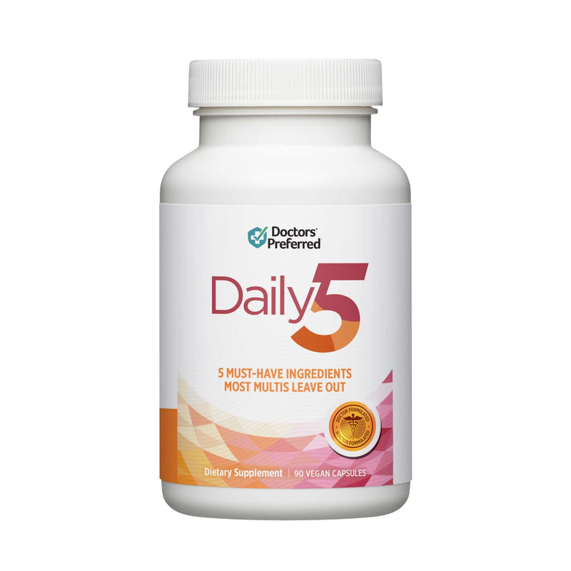 DOCTORS' PREFERRED Daily5 Multivitamin for Women and Men, 90 Vegan Capsules | Heart Health, Joint Support, Cellular Energy | Clinically Validated Ingredients 90 Count (Pack of 1)