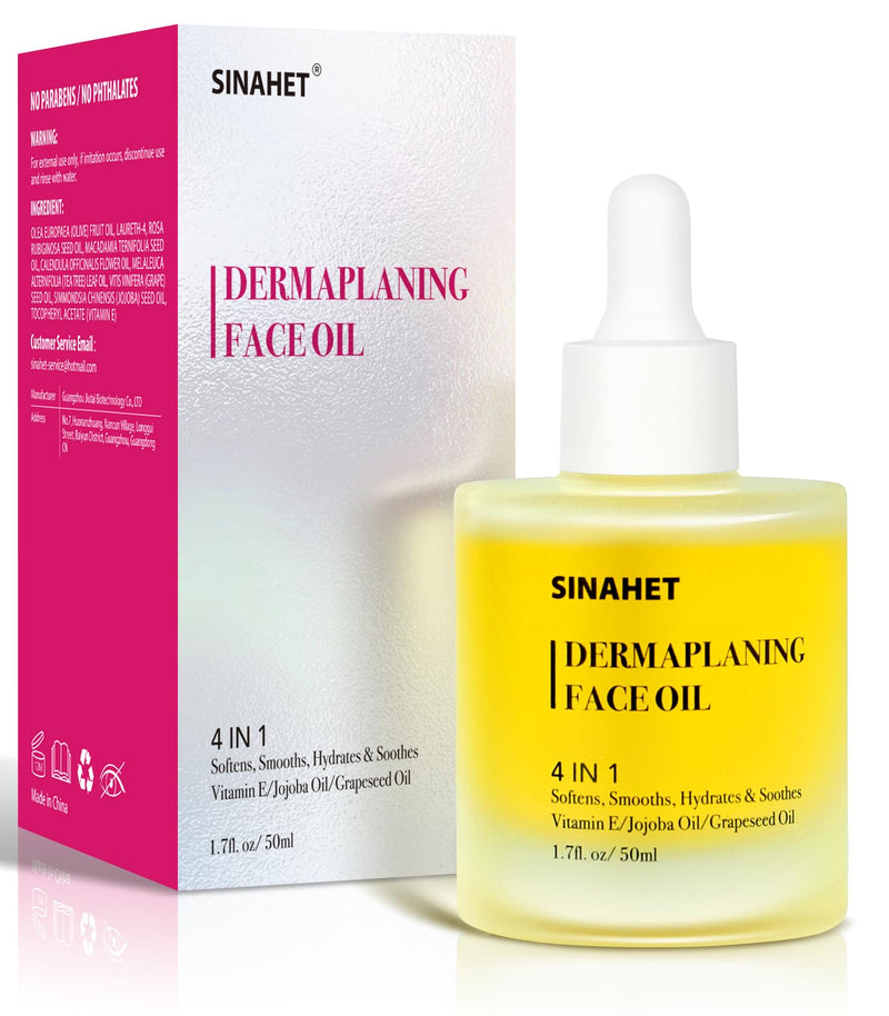 [Australia] - SINAHET Dermaplaning Oil, Natural Moisturizing Shave Oil for Face & Body Hair, Skin Soothing Oil made with essence of Jojoba, Vitamin E, Tea Tree, and Grape Seed (1.7fl. oz/50ml) 