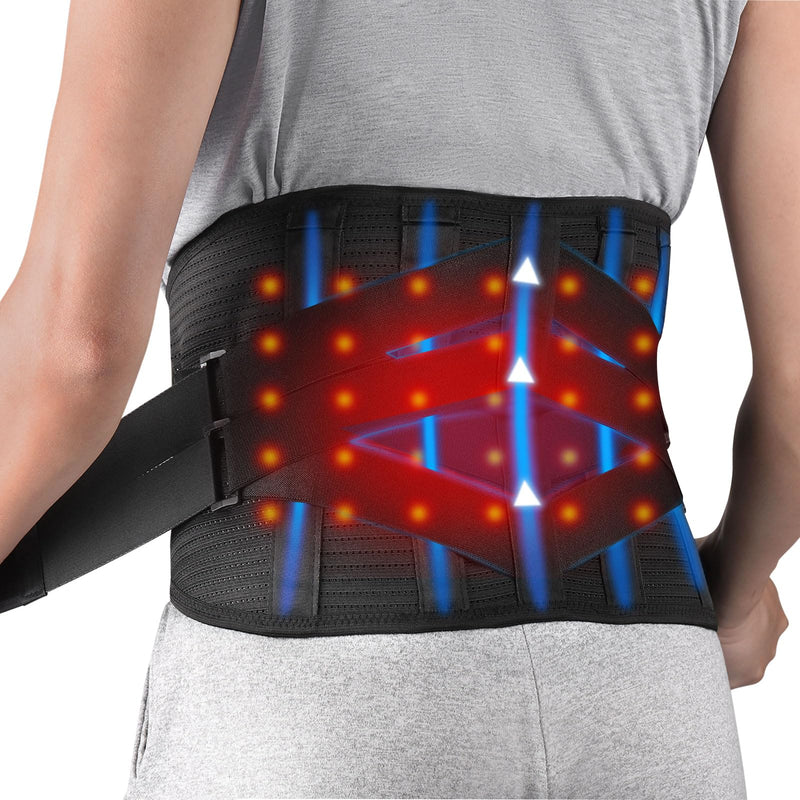 Heated Back Brace Rechargeable for Lower Back Pain Relief, Heating Lumbar Support Belt with 7 Metal Stays, 3 Heat Levels for Men Women Herniated Disc, Scoliosis,Sciatica (L) Large Black