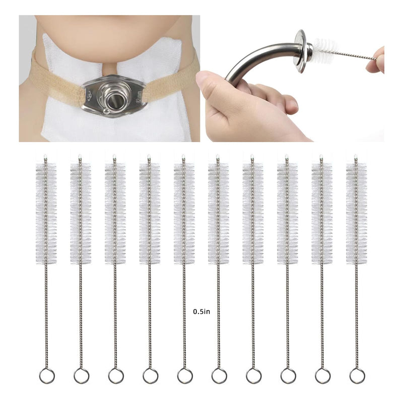 [Australia] - Tracheostomy Cleaning Brushes, 10pcs Bendable Trach Tube Brush Nylon Bristle Pipe Tube Cleaning Brush for Tracheostomy Supplies (0.5in) 0.5in 