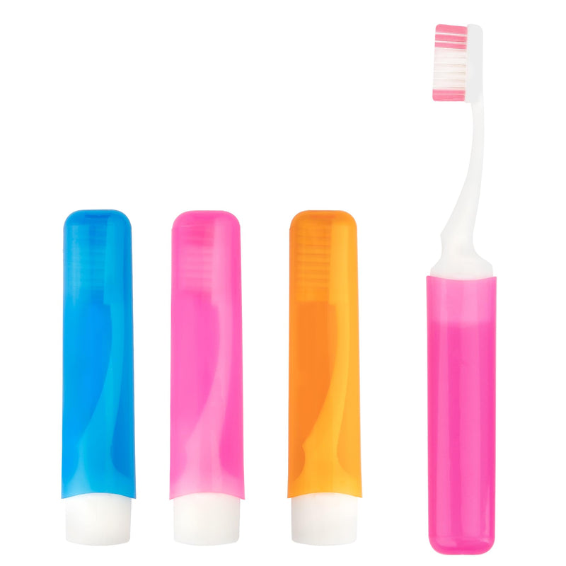 [Australia] - Travel Toothbrush Set - 3PCS Mini Soft Portable Toothbrushes With Covers, Small Folding Individually Wrapped for Camping and Home Styleb Pink+orange+blue 3 Pcs 