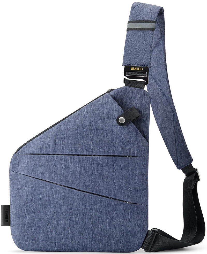 WANDER PLUS® Anti Theft Crossbody Travel Bag for Women Men, Multi-Pocket Crossbody Bag, Slim Sling Bag Blue