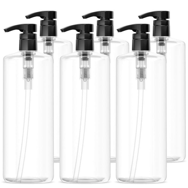 Bar5F Empty Shampoo Bottles with Pumps 32oz/1Liter/Large Pack of 6 | BPA-Free, PETE1 Plastic, Crystal-Clear