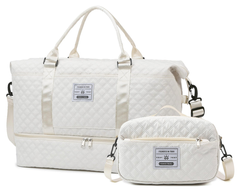 WFLB Travel Duffle Bag,Weekender Bags for Women with Shoe Compartment & Wet Pocket, Carry on Overnight Bag with Toiletry Bag, Gym Duffel Bag Hospital Bags for Labor and Delivery (Beige) Beige