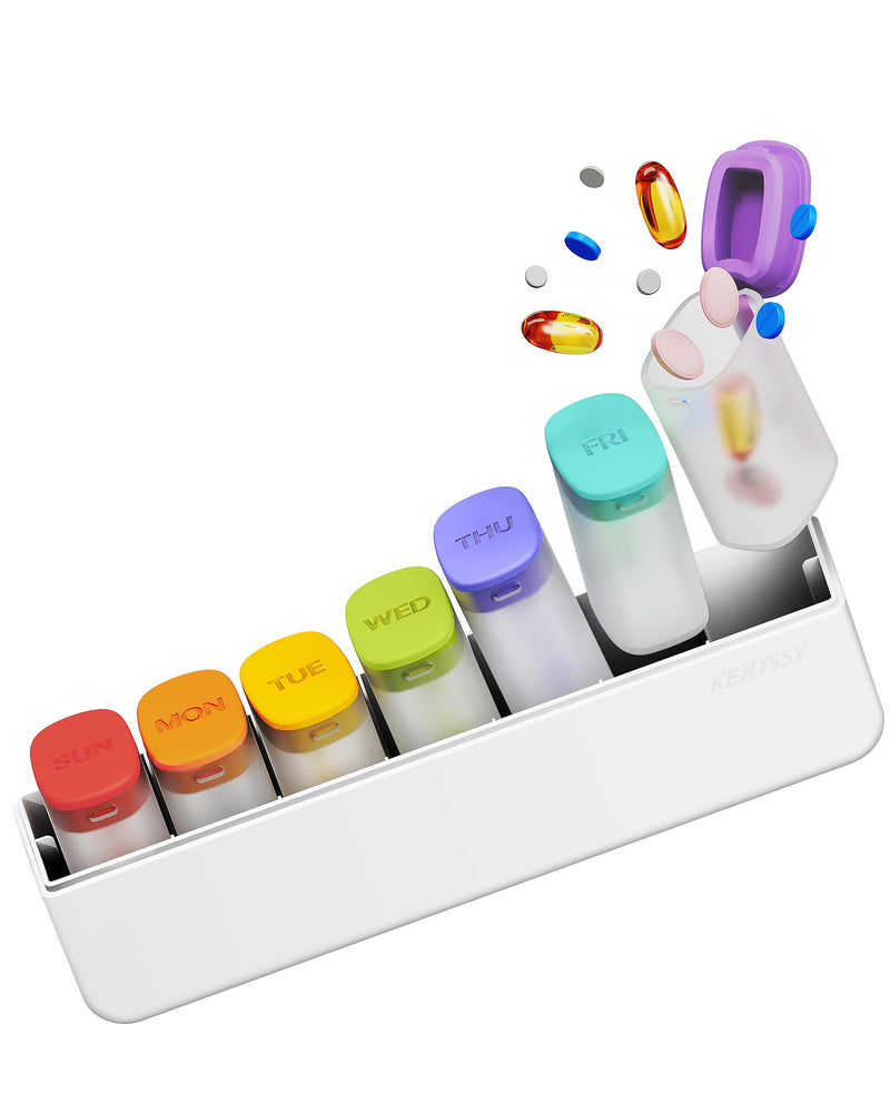 Weekly Pill Organizer 1 Time a Day - Travel Pill Box 7 Days, Large Medicine Pill Case Container for Daily Medication Vitamin Supplement Fish Oil, Portable Week Pills Organizers Holder Dispenser, White Translucent-white