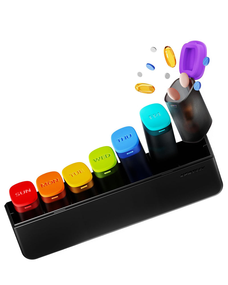 Weekly Pill Organizer 1 Time a Day - Travel Pill Box 7 Days, Large Medicine Pill Case Container for Daily Medication Vitamin Supplement Fish Oil, Portable Week Pills Organizers Holder Dispenser, Black Translucent-black