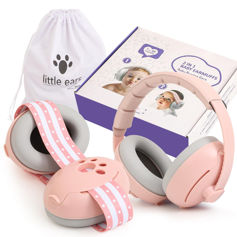 [Australia] - Baby Ear Muffs Noise Protection, 2-In-1 Baby Noise Cancelling Headphones for 0-48 Months Infants Toddlers, Travel Essentials for Airplane Fireworks Sleeping Pink 