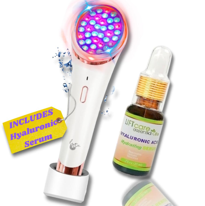 [Australia] - Lyte Wireless Dual Red & Blue LED Light Therapy for Face Includes Hyaluronic Serum Automatic Contact Sensor 2-in-1 Blue and Red LED Light Therapy for Face Wrinkle Reduction Device 