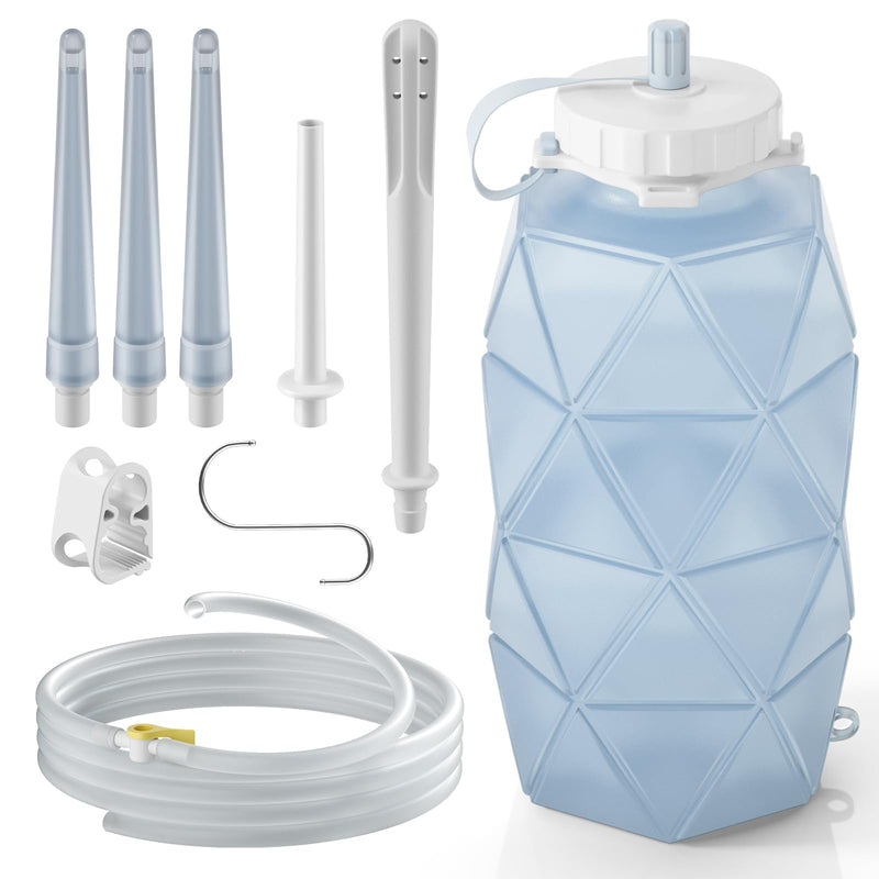 [Australia] - Collapsible Silicone Enema Bag Bottle Kit with 5.3ft Enima Hose, 5 Enema Tips, Controllable Flow Valve, 1.2 L Capacity Silicone Enama kit for Coffee and Water Colon Cleanse 5R-SFWX-5BGM 