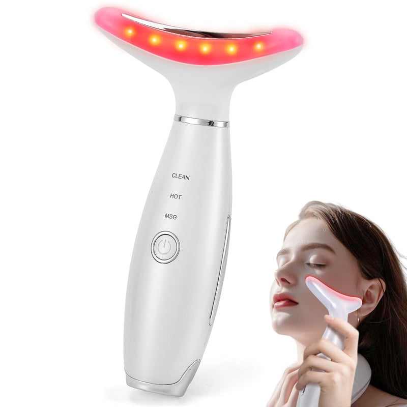 LATME Facial Massager,Neck Face Massager Tool,3 Mode Massage with Heat,Portable Beauty Instrument for Skin Care Women Gift Off White