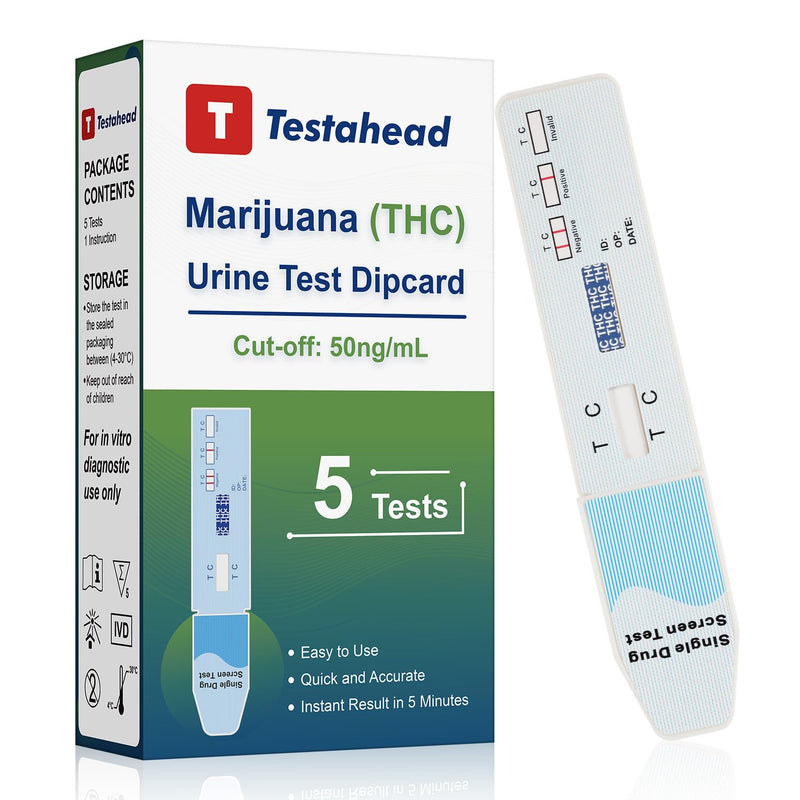 THC Drug Test Kit –5 THC Test Strips for Urine – Fast & Accurate Marijuana Detection for Home or Workplace – Easy to Use, Results in 5 Minutes THC 5