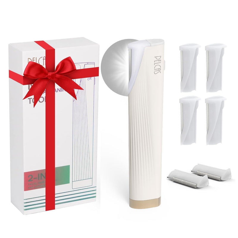 [Australia] - PELCAS Electric Dermaplaning Tool for Face with LED Light, Mini Facial Dermaplaning Razor Kit, Painless 3 Speeds Facial Peach Fuzz & Hair Removal at Home for Women with 6 Blades Off White 
