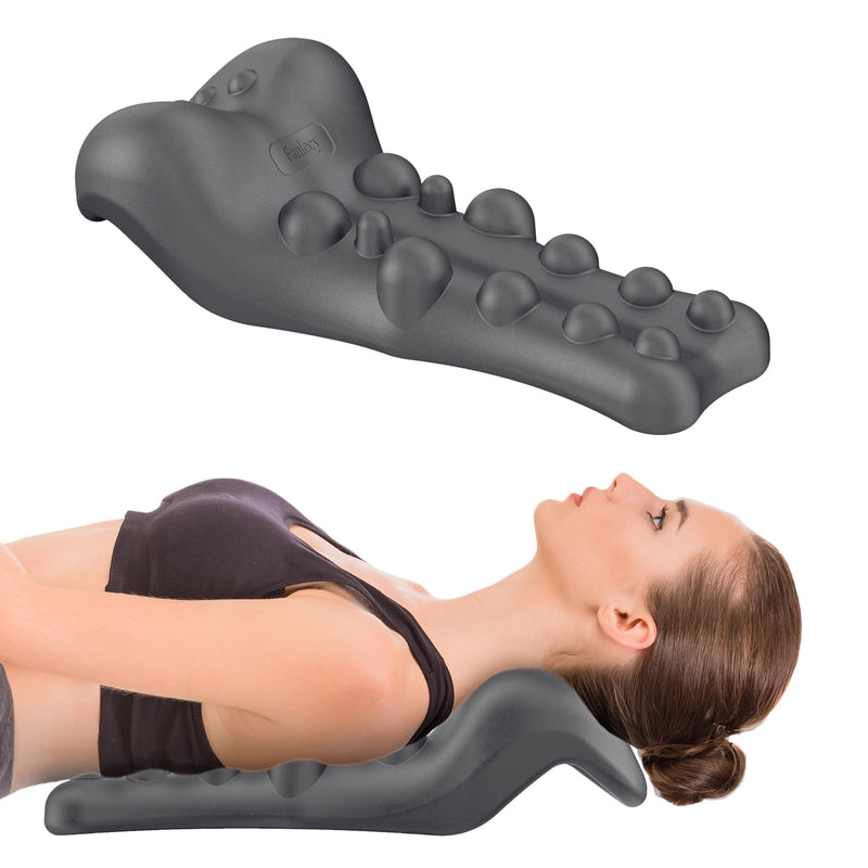 [Australia] - Neck and Shoulder Relaxer with Upper Back Massage Point, Cervical Traction Device Neck Stretcher for TMJ Pain Relief and Cervical Spine Alignment Chiropractic Pillow (Grey) Charcoal Gray 