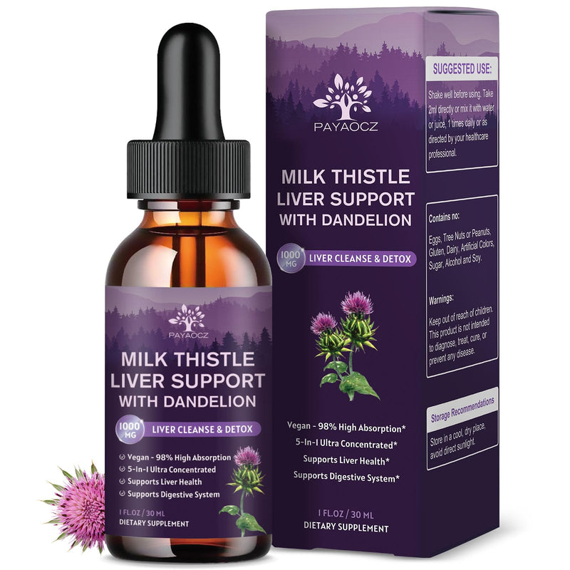 [Australia] - (2 Pack) Milk Thistle Liquid Drops Silymarin 1000mg, Liver Supplement Detox & Cleanse with Dandelion & Artichoke, Milk Thistle Organic Extract for Support Repair Liver Health, Vegan, Non-GMO, 1 Fl Oz 1 Fl Oz (Pack of 2) 