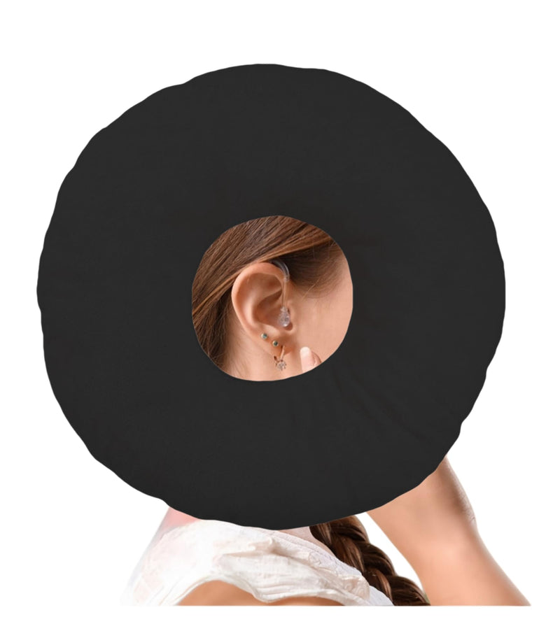 [Australia] - Donut Pillow, Ear Piercing Pillow for Side Sleepers, Face Down Pillow, Small Donut Pillow with Ear Hole, Ear Relief for Ear Pressure and Pain, Ideal for Headphones (Black) Black 