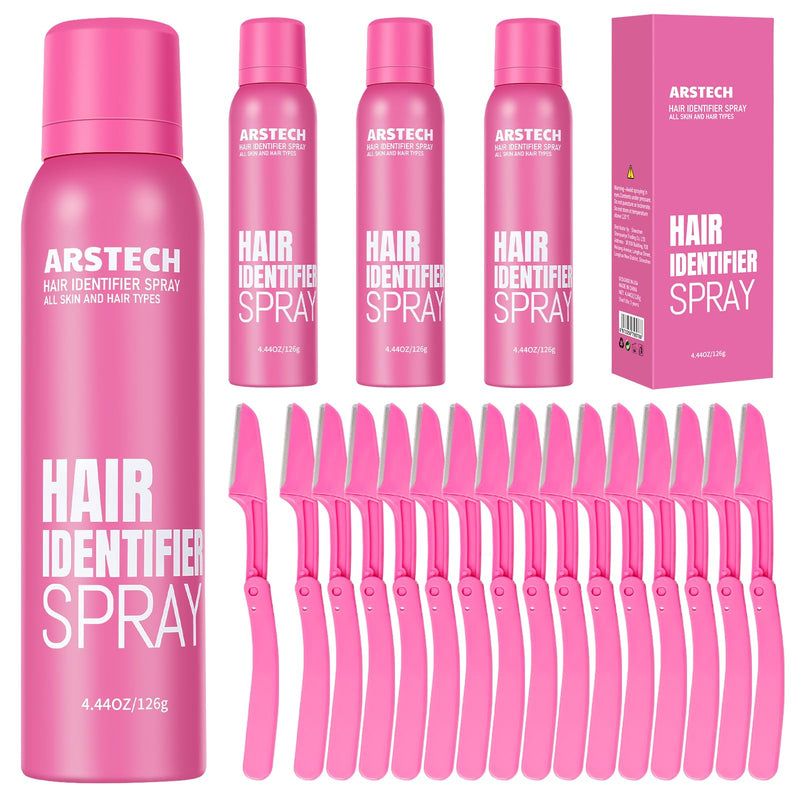 [Australia] - Hair Identifier Spray for Face Shaving Dermaplaning Tool 4 Pack Skin Body Dermaplaning Spray for Women with 16 Face Razor for Face Shaver Hair Removal Kit Excess Hair Dermaplane Razor for Women Face Rose Red 4 PACK 