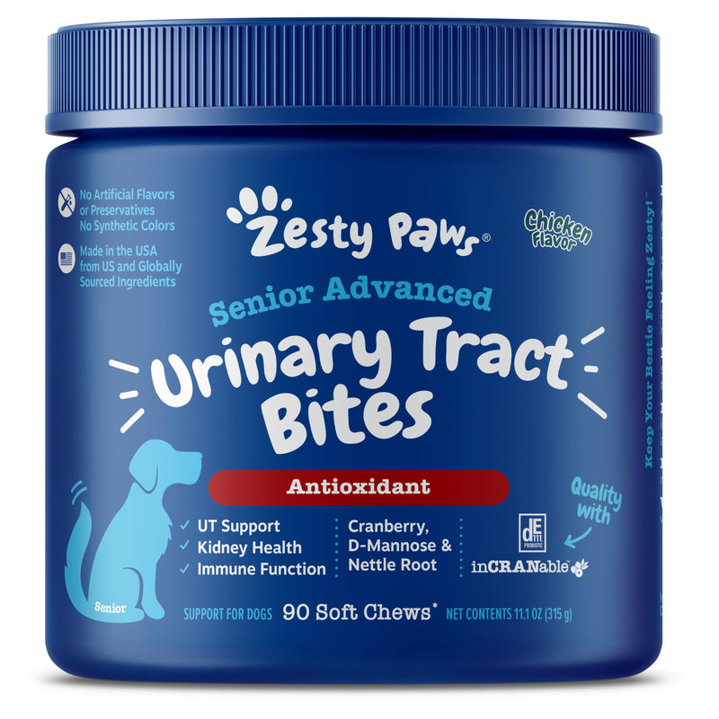 Zesty Paws Senior Cranberry Supplement for Dogs - Bladder Control for Senior Dogs - Urinary Tract Support - Cranberry Chews - Immune & Gut Support - Chicken - 90 Count - PawsPlanet Australia
