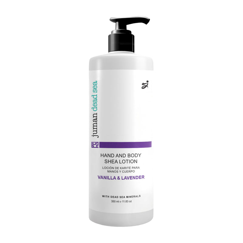 JUMAN Dead Sea Minerals Vanilla & Lavender Body Butter Lotion | Infused with & Vitamin E | Fast Absorbing Lavender Lotion | Vegan Moisturizer for All Skin Types | SLS & Paraben Free | 11.8 OZ