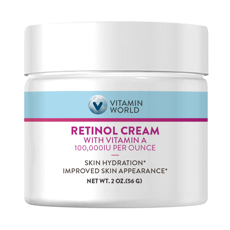 Vitamin World Retinol Cream with Vitamin A 100,000IU, Face Moisturizer 2 OZ | Retinol Night Cream for Face, Retinyl Palmitate & Dual Vitamin E & Coconut Oil, Anti-Aging Wrinkle Cream 2 Ounce (Pack of 1)