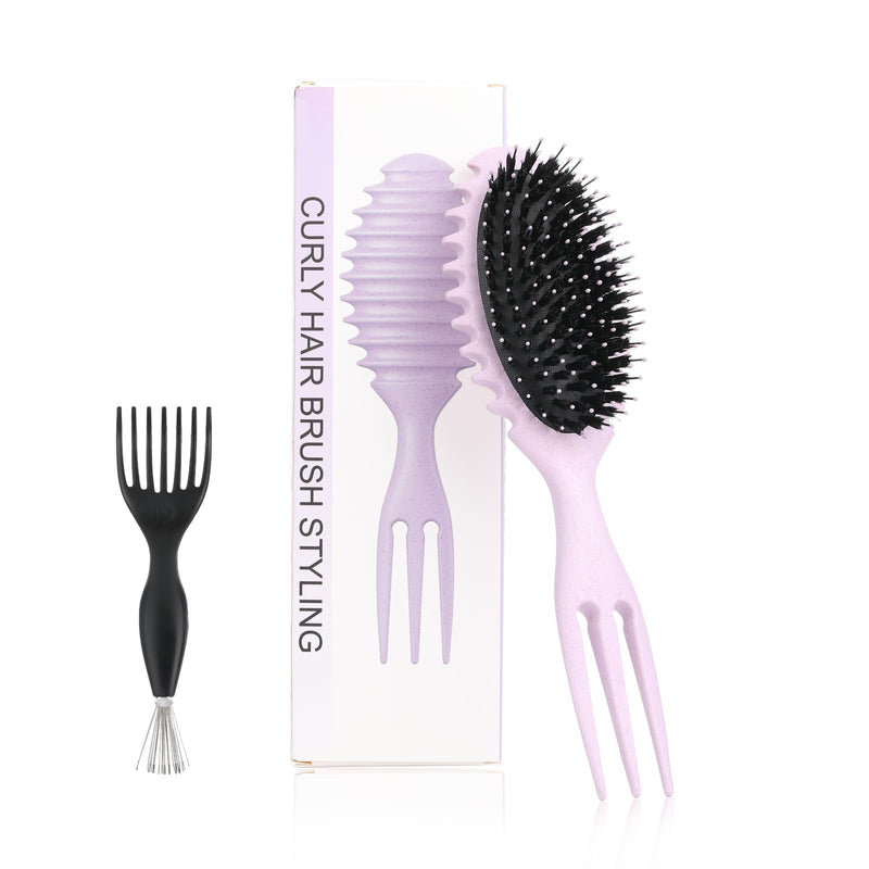 [Australia] - Curl Defining Brush for Curly Hair - Styling and Detangler Brush with Comb for Curly Hair; Includes Bonus Hairstyling Tool; Vegan Fiber and Nylon Faux Boar Bristles to Smooth and Detangle Purple Large 