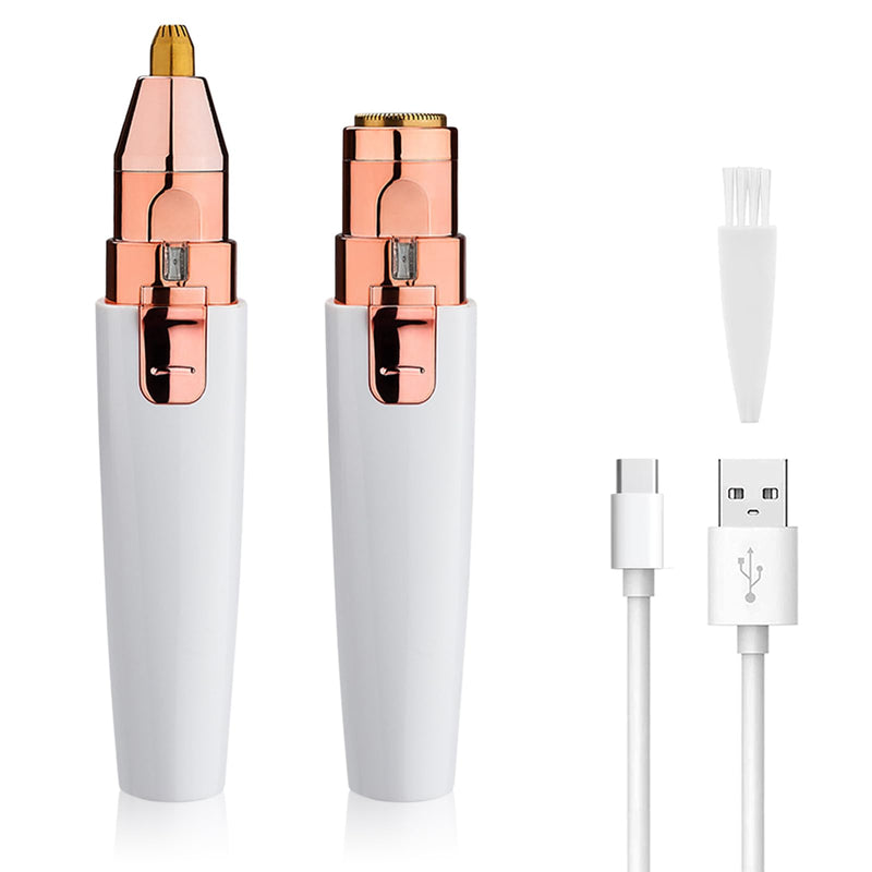 [Australia] - Eyebrow Facial Trimmer for Women - 2 in 1 Rechargeable Face Eye Brow Shaver - Face Remover Peach Fuzz Painless Facial Removal Built-in LED Light for Lips Arm Nose Hair Bikini Line Body (Pink) White 