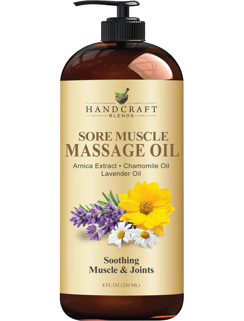 [Australia] - Handcraft Blends Sore Muscle Massage Oil 8 Fl Oz - Moisturizing Body Oil for Massage Therapy - Made with Arnica Extract, Chamomile, Lavender, Peppermint Oils 8 Fl Oz (Pack of 1) 