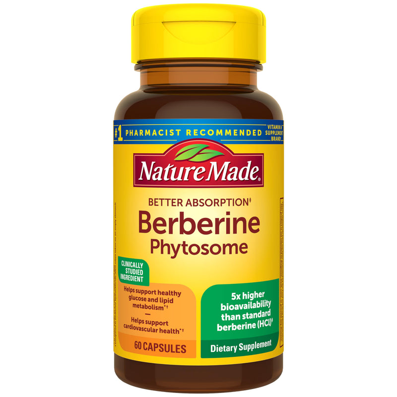 Nature Made Better Absorption Berberine Phytosome Supplement, 60 Capsules | 1100mg Per 2 Capsules Daily, Berberine Supplement for Cardiovascular Health Support, Gluten Free, 30 Day Supply 60 Count (Pack of 1)
