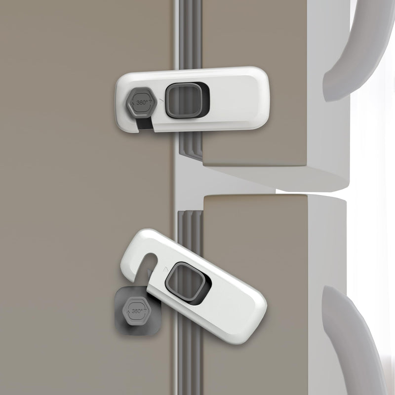 [Australia] - 5 Pack Fridge Lock, Child Proof Refrigerator Lock, French Fridge Door Latches, Baby Safety Locks for Cabinet, Cupboard, Drawers, Oven, Closet, Strong Adhesive-Easy to Install, Grey Gray 