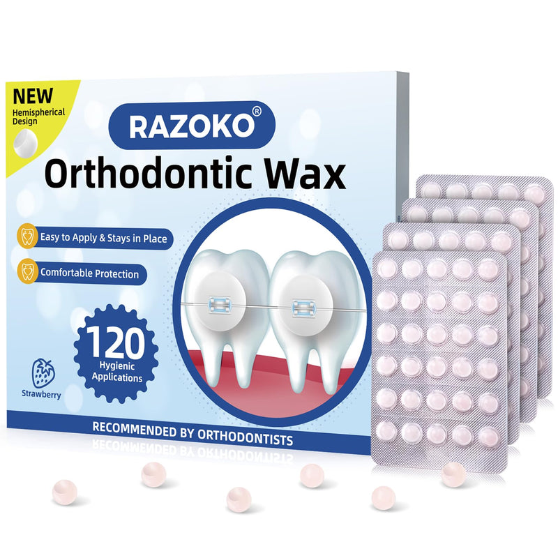[Australia] - RAZOKO Orthodontic Wax for Braces Wax Dots 120 Individual Hygienic Packaging Dental Wax Strawberry 120 Foot (Pack of 1) 