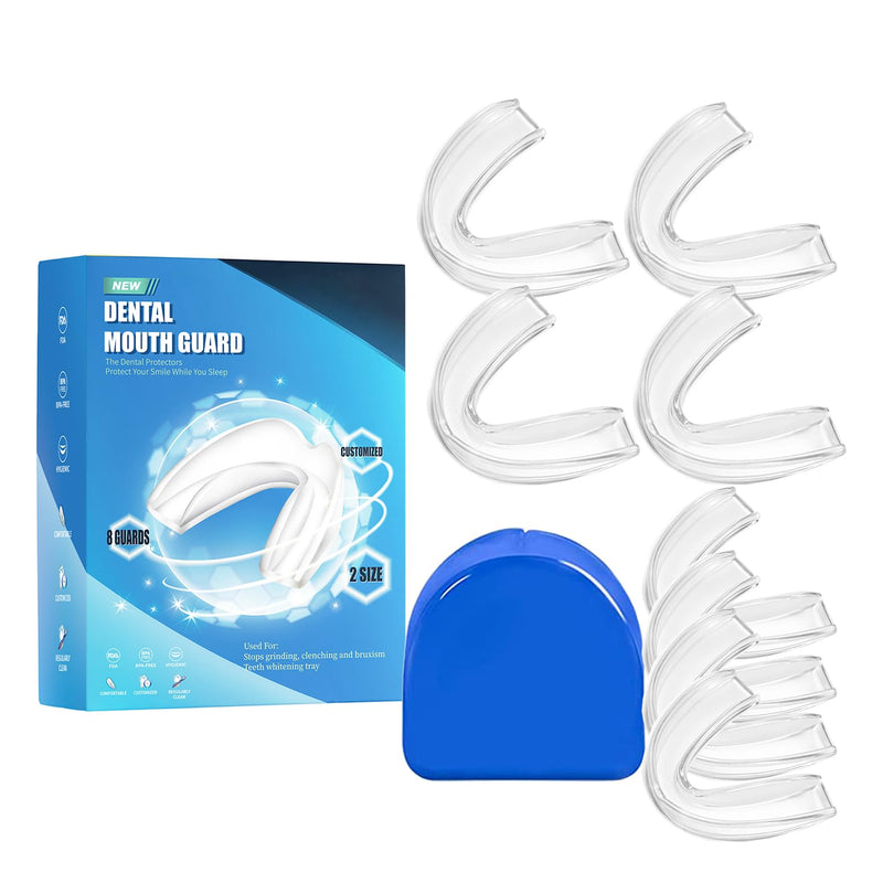 Dental Night Guards for Teeth Grinding, 8PSC Sleep Mouth Guards for Grinding Teeth Clenching & Stops Bruxism at Night, Thermoform Moldable Oral Care Mouthguards, 2 Size
