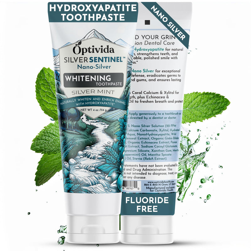 [Australia] - OPTIVIDA Fluoride Free Nano Hydroxyapatite Toothpaste with Colloidal Silver & Xylitol (4oz) to Help Protect Enamel & Cavity. Dentist Formulated Remineralizing Toothpaste for Adults & Kids Sensitivity. 
