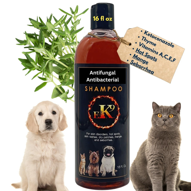 E3K9 Medicated Dog & Cat Shampoo - Antifungal & Itchy Skin Relief with Ketoc & Thymol - Hot Spot, Mange, Seborrhea Treatment - Antifungal Dog Shampoo for Yeast - PawsPlanet Australia