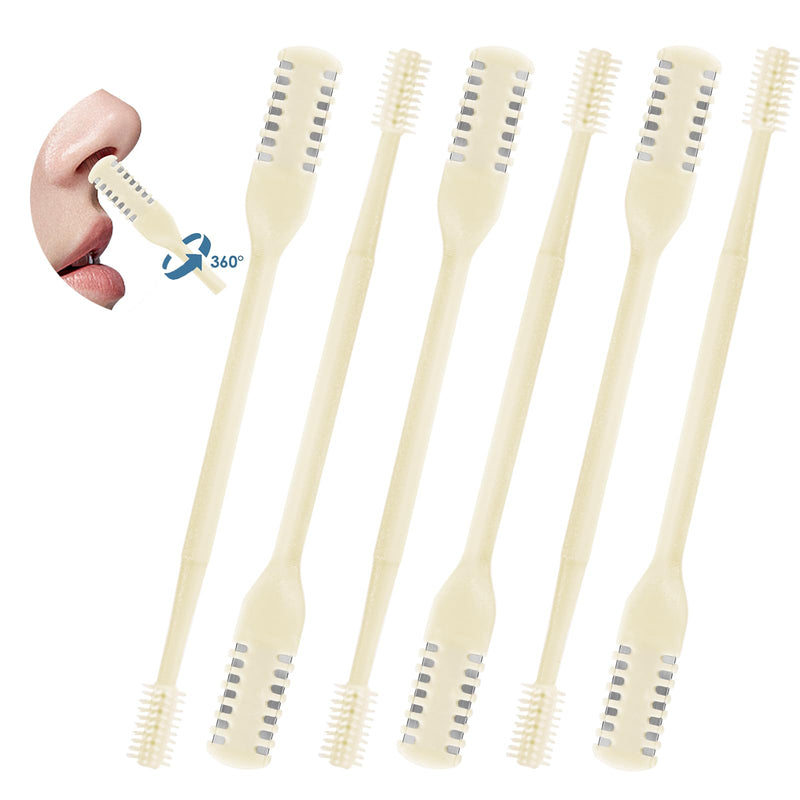 [Australia] - 6 Pcs 2-in-1 Nasal Cutter, Upgrade Double Sided Nose Knife, 360 Nostril Hair Remover Tool, Trimmer for Men, Women, Soft Cleaning Brush (Cream) (6 Pcs)cream 