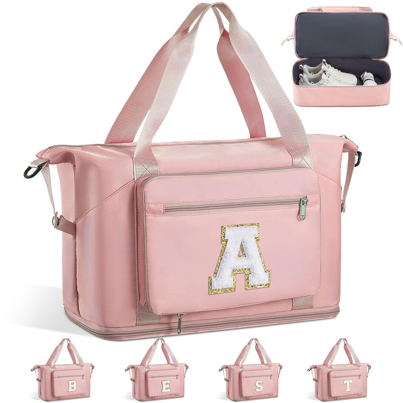 Women Girl Birthday Gifts Weekend Sleepover Overnight Duffle Bag | Teen Teenage Trend Stuff, 50L Carry on Bag Duffel Bags, GYM Bag with Shoes Compartment ,Hospital Bags Pink A