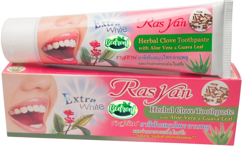 [Australia] - Ras Yan Herbal Clove Toothpaste in Tube (100 G) with Aloe Vera and Guava Leaf for Healthy and White Teeth, Remove Bad Breath. Made in Thailand. 