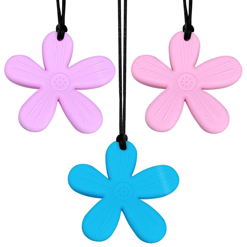 [Australia] - 3 Pcs Flower Silicone Chewing Necklace Suitable for Sensory Children, for Boys and Girls with Autism, ADHD, Anxiety or SPD Chewing Fidgeting for Boys Girls Adults Chewer 