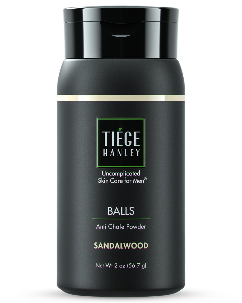 Tiege Hanley Anti-Chafe Powder for Men, Sandalwood Scent, Cooling, 2 Oz | Men's Skin Care, Body Powder Deodorant for Foot, Thigh & Groin, Fresh Moisture Control, Earthy & Woody Tones