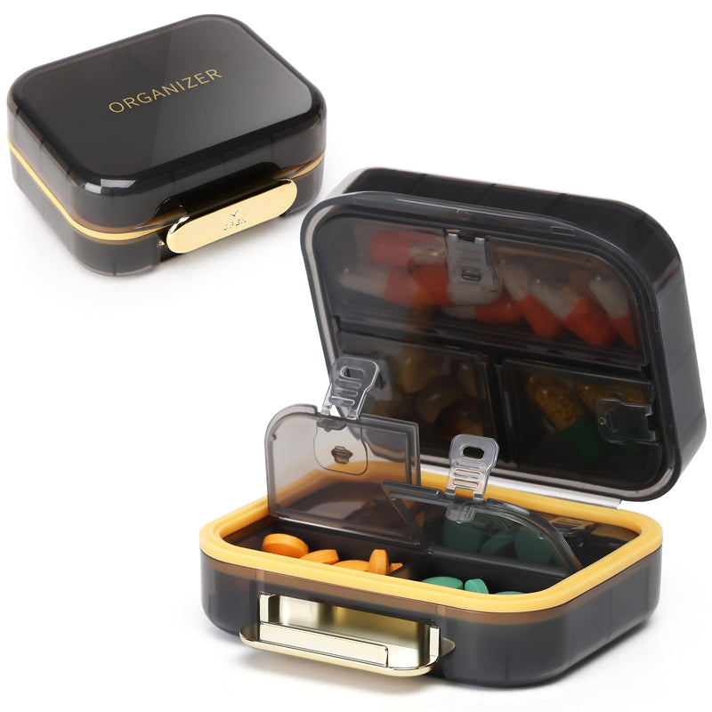 Toplive 7 Compartments Portable Pill Organizer Travel Medicine Pill Organizer, Moisture Proof Small Pill Case Pocket Pill Holder Daily Pill Container Box for Fish Oil Vitamins, Black