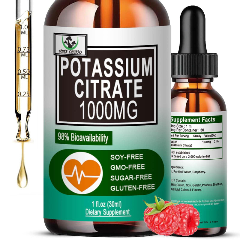 [Australia] - Potassium Citrate Liquid Drops,Potassium Supplement 1000mg Liquid Support Muscle Cramp Relief, Heart Health and Sleep,Highly Absorbable for Adults Women & Men, Vegan, 30 Servings 