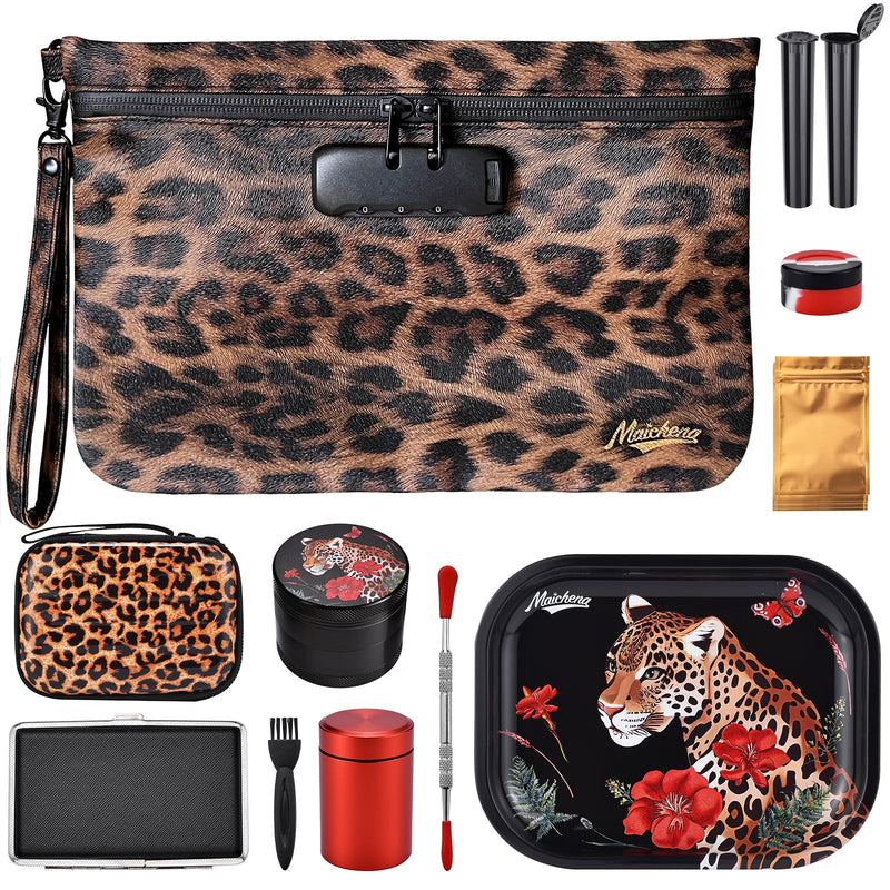 Storage Bag with Combination Lock and Accessories Travel Medicine Bag Container Money Cosmetic Organizer Great Gifts for Women Leopard