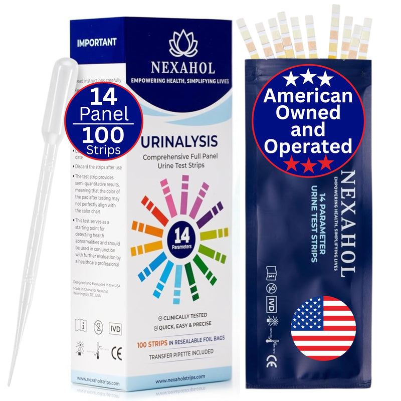 Urine Test Strips for Urinalysis Full Panel - 14 Parameter Urine Test Strips - Urine Dipsticks Urinalysis Multistix with Transfer Pipette and Resealable Foil Bags - 100 Count Home UTI Test Strips