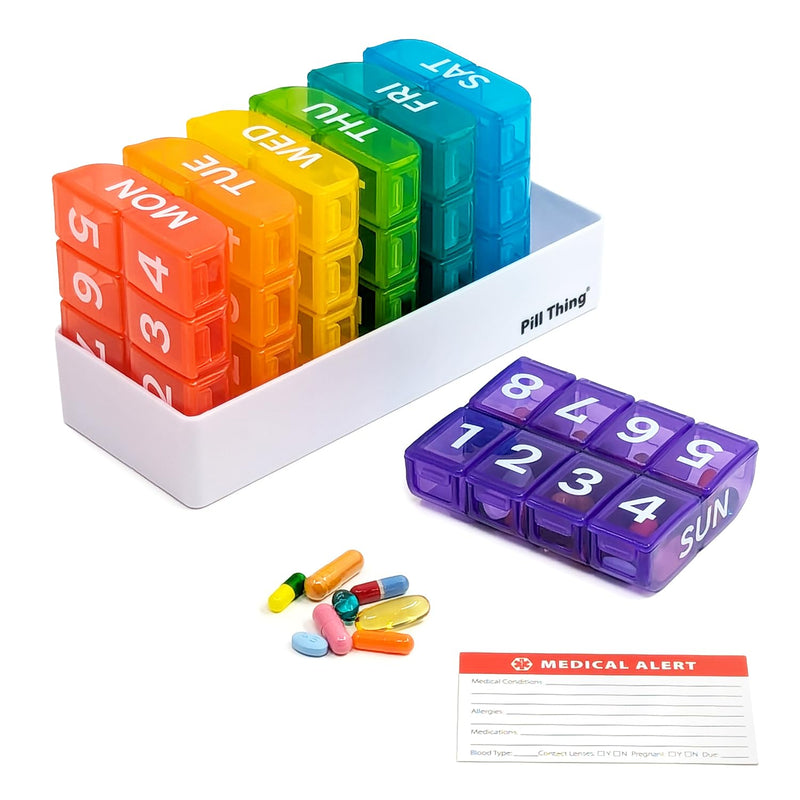 8 Times a Day, 7 Day Large Weekly Pill Organizer with Holder Tray, Vitamin, Medicine Box, Multicolor (8X a Day - 1 Pack) 8X a Day - 1 Pack