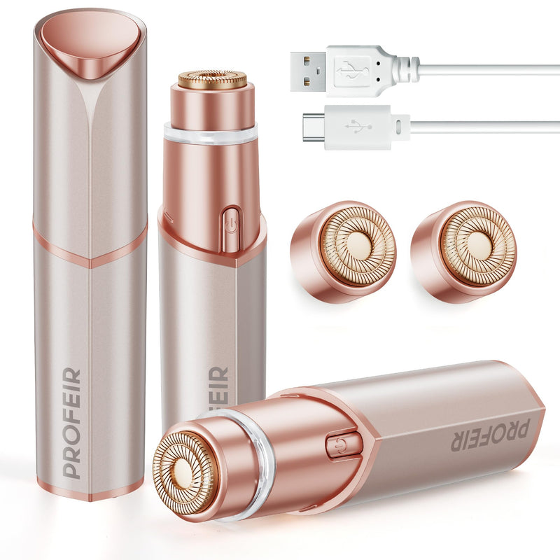 [Australia] - Facial Hair Removal for Women: Electric Hair Removal Device - Rechargeable Painless Face Razor for Chin Upper Lip Peach Fuzz with Light (Rose Gold) Rose Gold 