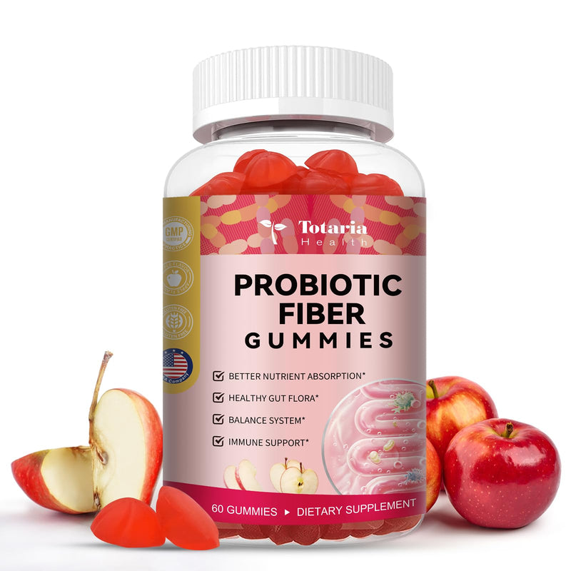 [Australia] - 9-in-1 Probiotic Fiber Gummies for Adults & Teens 16G Fiber per Serving, Psyllium Fiber Supplement with 5 Billion CFU Bacillus Coagulans, Inulin, ACV for Digestive & Gut Wellness - 60 Gummies Apple 60 Count (Pack of 1) 
