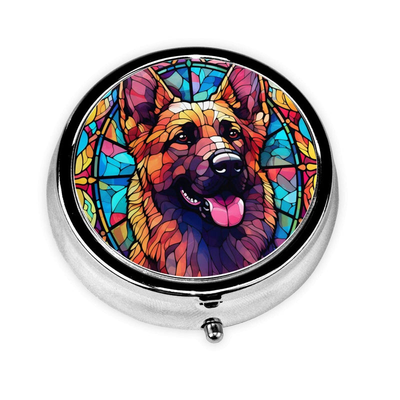 German Shepherd Dog Art Small Box for Pill,3 Compartment Pill Case Travel Medicine,Portable Pocket or Purse Pill Organizer Container Holder Hold Vitamins, Medication, Fish Oil Supplements German Shepherd