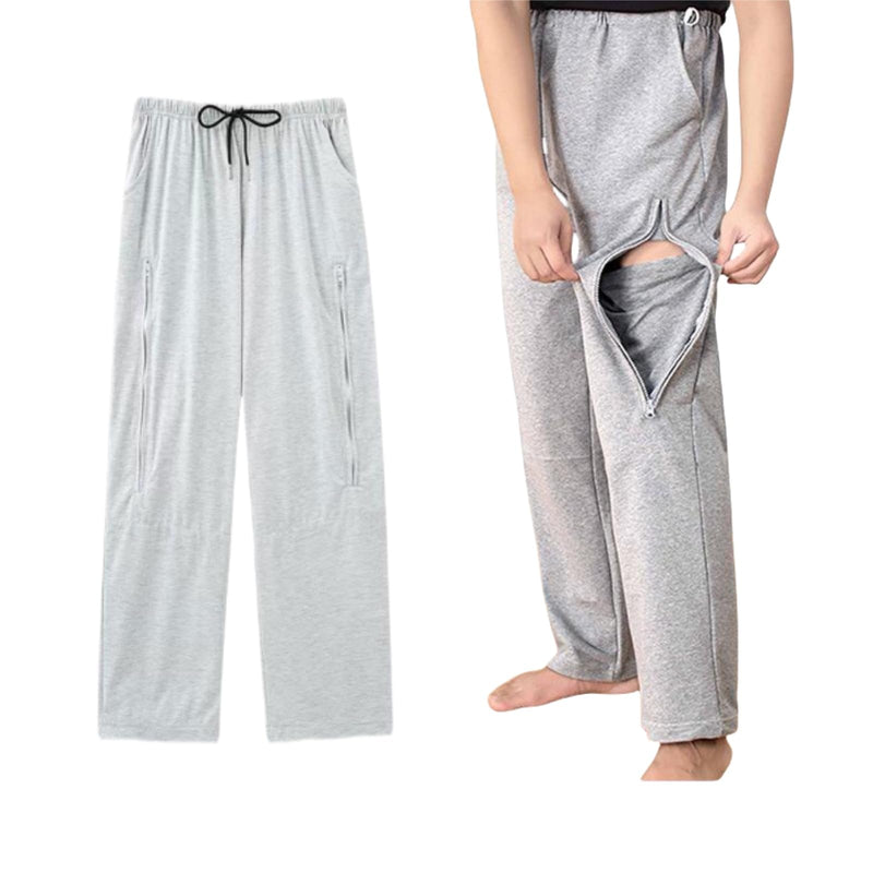 [Australia] - Catheter Leg Bag Pants for Men/Women,Pants for bedridden Patients,Catheter Clothing,Cotton Pants for Urine Bags After Surgery,Drainage Bags Can Be Hidden in Pants Grey Medium 