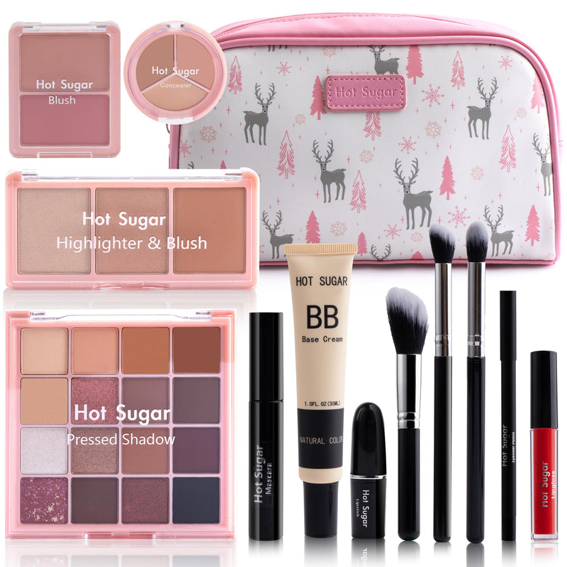 [Australia] - Hot Sugar Travel Makeup Kit All in One, Makeup Kit for Women Full Kit, Makeup Gift Set for Beginners and Professionals with Cosmetic Bag (Pink) Pink 